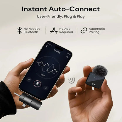 3-in-1 Wireless Lavalier Microphone for Cameras, Android, and iPhone - Ideal for Video Recording and Podcasting with Noise Reduction Technology