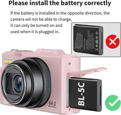 4K Digital Camera for Photography, 64MP Vlogging Camera for Youtube with 3" 180° Flip Screen, 18X Digital Zoom Point and Shoot Camara with 32GB Micro SD Card for Beginner (LP)