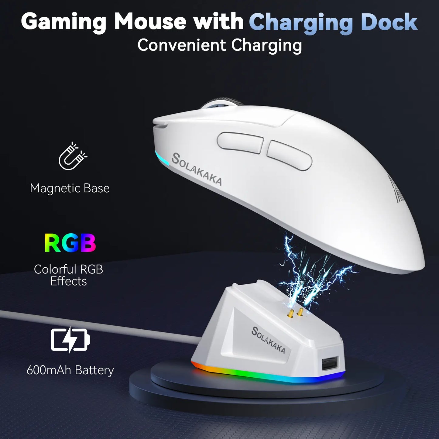 SOLAKAKA SM822 Tri-Mode Wireless Gaming Mouse with RGB Charging Dock, 24000 DPI PAW3311 Sensor, 62G Ultra-Lightweight Programmable Design for PC Gamers, Gaming Accessories
