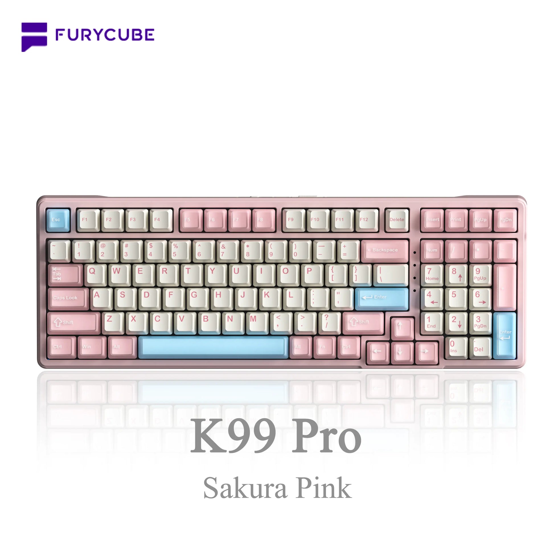 FURYCUBE K99 Pro Mechanical Keyboard Wireless with Num Pad Full Size Wired/Bluetooth/2.4G Gasket Structure Keyboard Creamy Sound for Laptop Computer RGB Backlit,3/5 Pin Hot Swappable Customize Keyboard E-Sports, Office, PBT Keycaps, Mothersdaygift Tiktoks