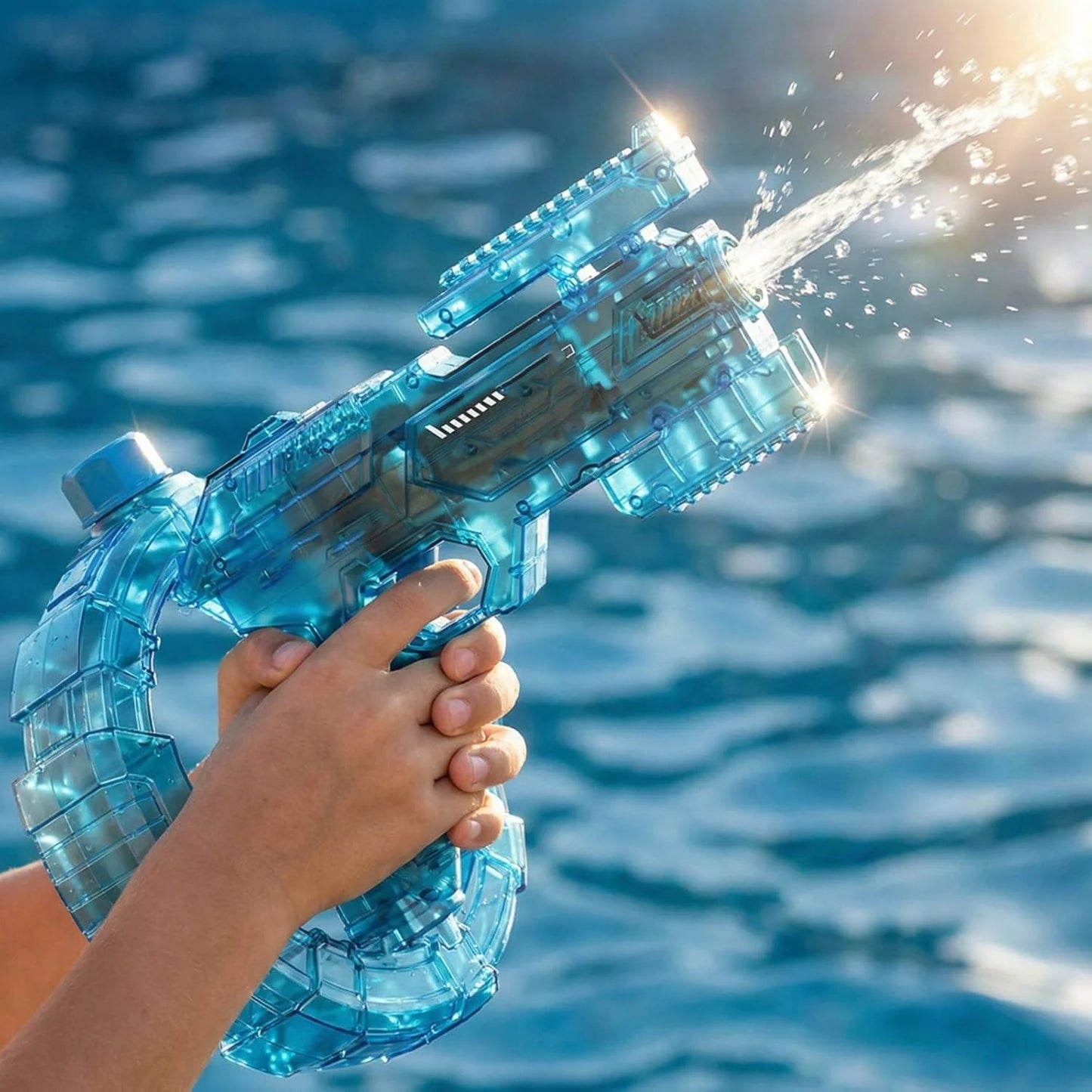 Mechanical Transforming Electric Water 𝙂𝙪𝙣 for Kids Adults,Electric Water 𝙗laster with Strobe Lights,Long Range & Mechanical Deformation, Outdoor Water Game Gift Boys Girls (Blue)