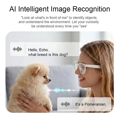 Smart AI Glasses with 8MP Camera, 1200P HD Video & Photo Capture Wearable for Travel, Real-Time Translation Support, Recording Glasses with AI Voice Assistant, Open-Ear Audio, Object Recognition, Bluetooth， Photochromic Lenses