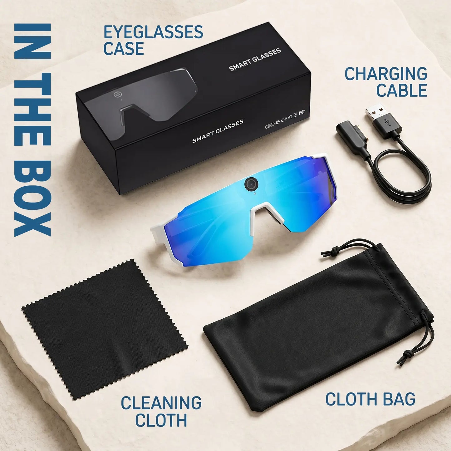 Smart Sports Glasses with 8MP Camera, 2K Photo/1200P Videorecording Wearable Glasses, IP54 Waterproof Multifunctionalwireless Audio Bluetooth Glasses with Headphone, Outdoorsports Polarized Sunglasses with Al Voice Assistant, Uvprotection Eyeglass