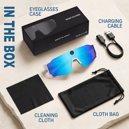 Smart Sports Glasses with 8MP Camera, 2K Photo/1200P Videorecording Wearable Glasses, IP54 Waterproof Multifunctionalwireless Audio Bluetooth Glasses with Headphone, Outdoorsports Polarized Sunglasses with Al Voice Assistant, Uvprotection Eyeglass