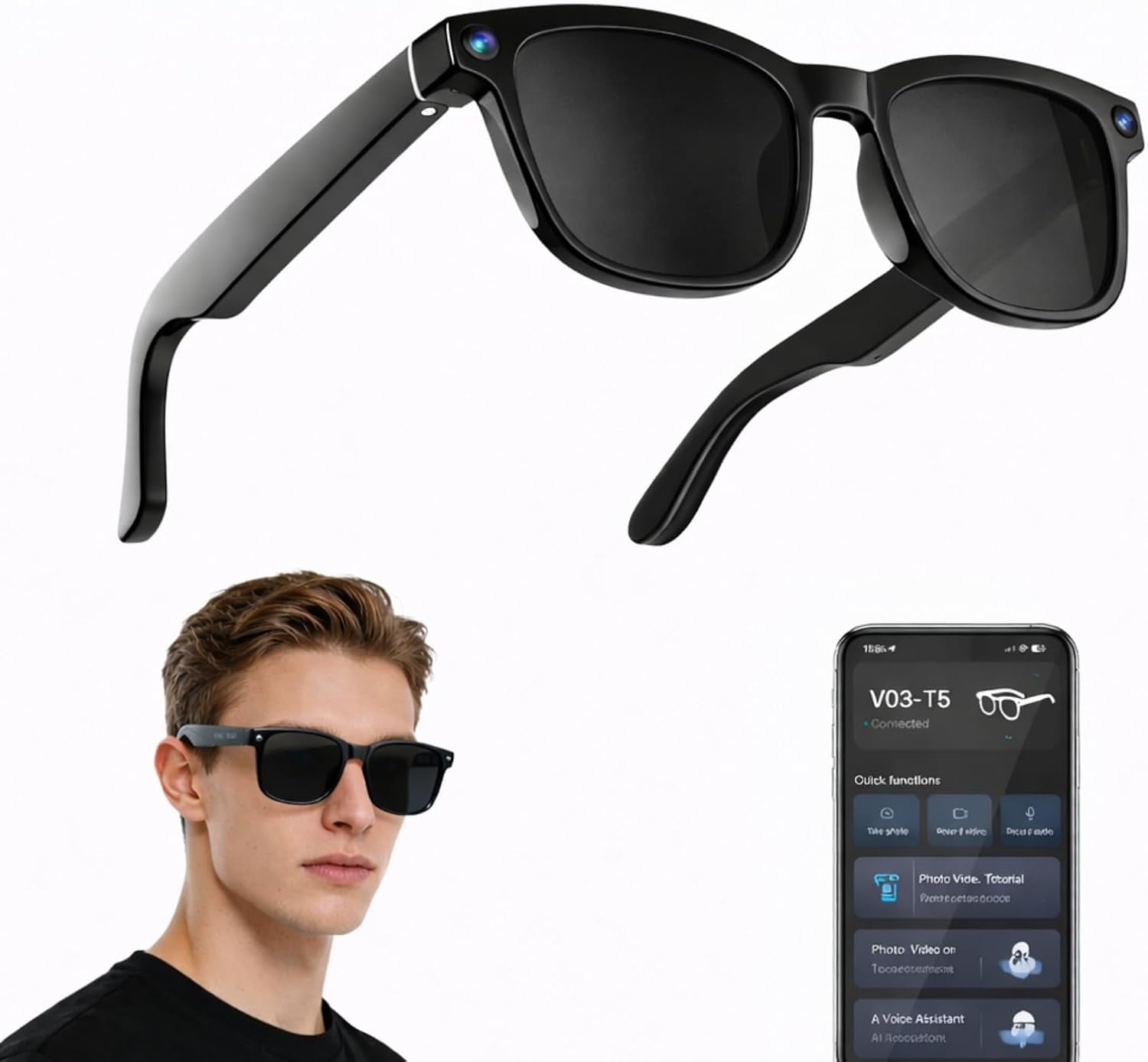 AL Smart Glasses for Men and Women - Bluetooth Enabled, Camera Equipped, Real-Time Translation with Speakers, 8MP HD Recording, Open-Ear Smart Sunglasses for Travel, Work, and Driving