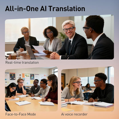 AI Smart Glasses with 2K Camera, 12MP Video Recording, Real-Time Translation, AI Voice Assistant, and Interchangeable Photochromic, Purple, and Blue Lenses