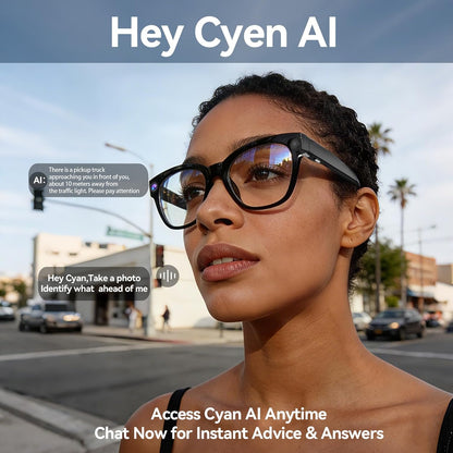 AI Smart Glasses with 8MP HD Camera, Voice Assistant, Open-Ear Audio, Real-Time Translation, and Video Recording Capabilities for Professional and Everyday Use (Black)