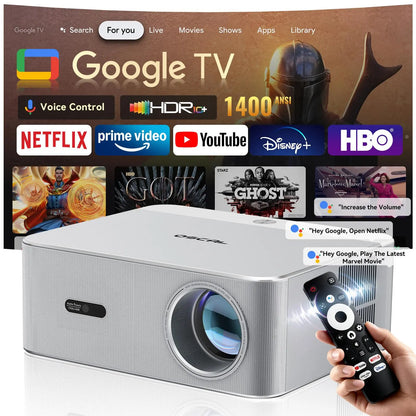 【Dealsforyoudays 】4K 1400 Lumens Projector 200-Inch Screen, Wifi 6 & Bluetooth, Officially Licensed Google TV, Autofocus Hifi Audio, Home Cinema (Phone & Computer Compatible), Indoor & Outdoor Ceiling Mounting