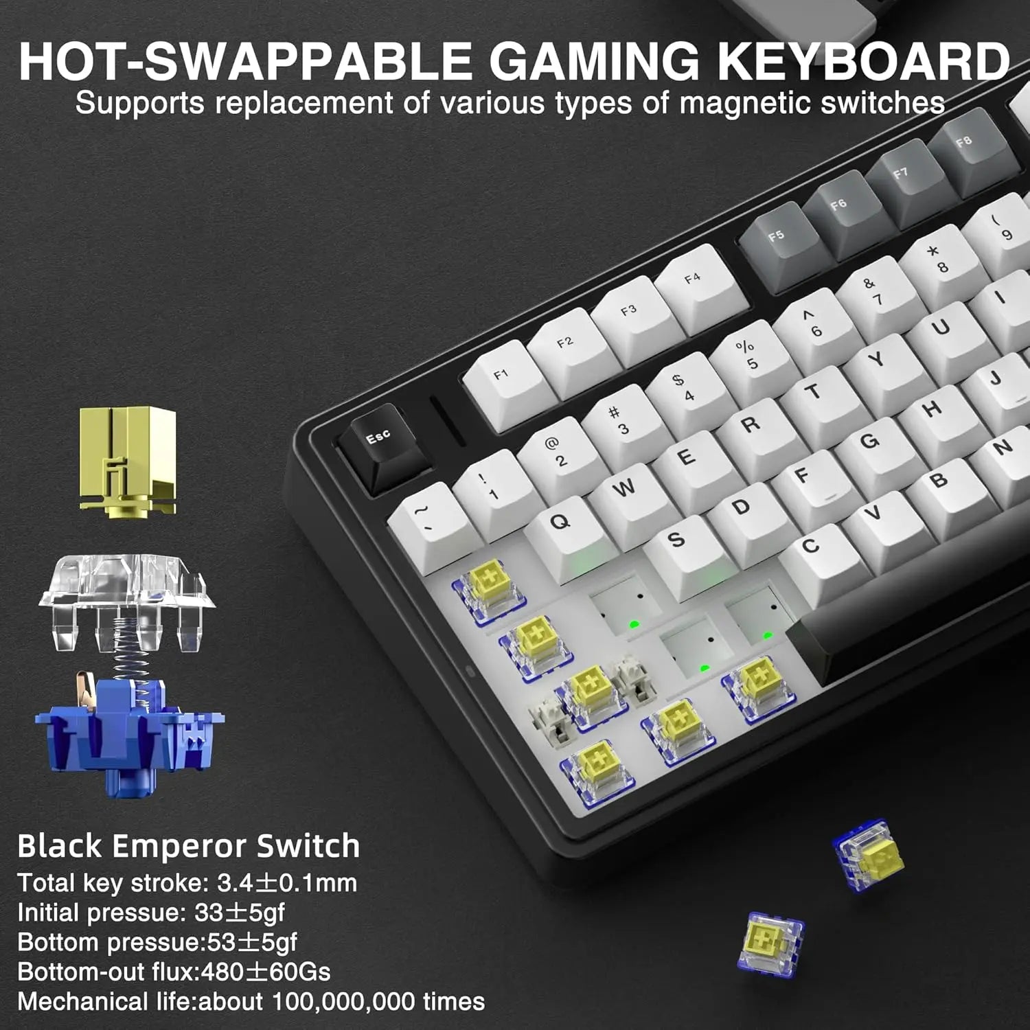 [NEW]AULA F75 HE Wireless Magnetic Switch Custom Gaming Keyboard, 75% Hall Effect Keyboard with Rapid Trigger, 8000Hz Polling Rate , Adjustable Actuation, BT/2.4G/USB-C, Hot Swappable RGB Backlit Keyboard for PC Gamer