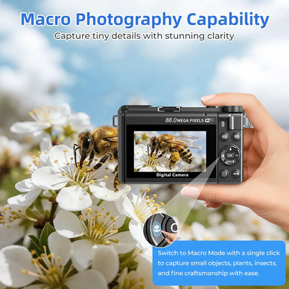 WIKICO 24X Optical Zoom Digital Camera for Photography, 4K 88MP Vlogging Camera for Youtube with 3" 180° Flip Screen, Point and Shoot Cam with 32GB Micro SD Card for Beginner Recording Recording,Summerwins