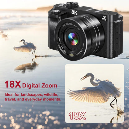 Digital Camera Wifi - 8K 88MP Cameras for Photography - 18X Zoom Vlogging Camera for Youtube with 3" 180° Flip Screen- UHD Autofocus Video Camara with Lens Hood 64GB Card