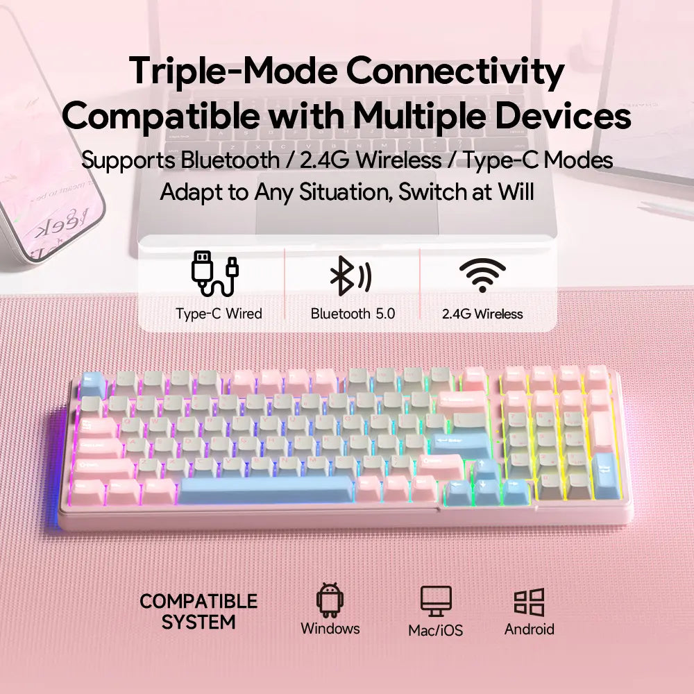 FURYCUBE K99 Pro Mechanical Keyboard Wireless with Num Pad Full Size Wired/Bluetooth/2.4G Gasket Structure Keyboard Creamy Sound for Laptop Computer RGB Backlit,3/5 Pin Hot Swappable Customize Keyboard E-Sports, Office, PBT Keycaps, Mothersdaygift Tiktoks