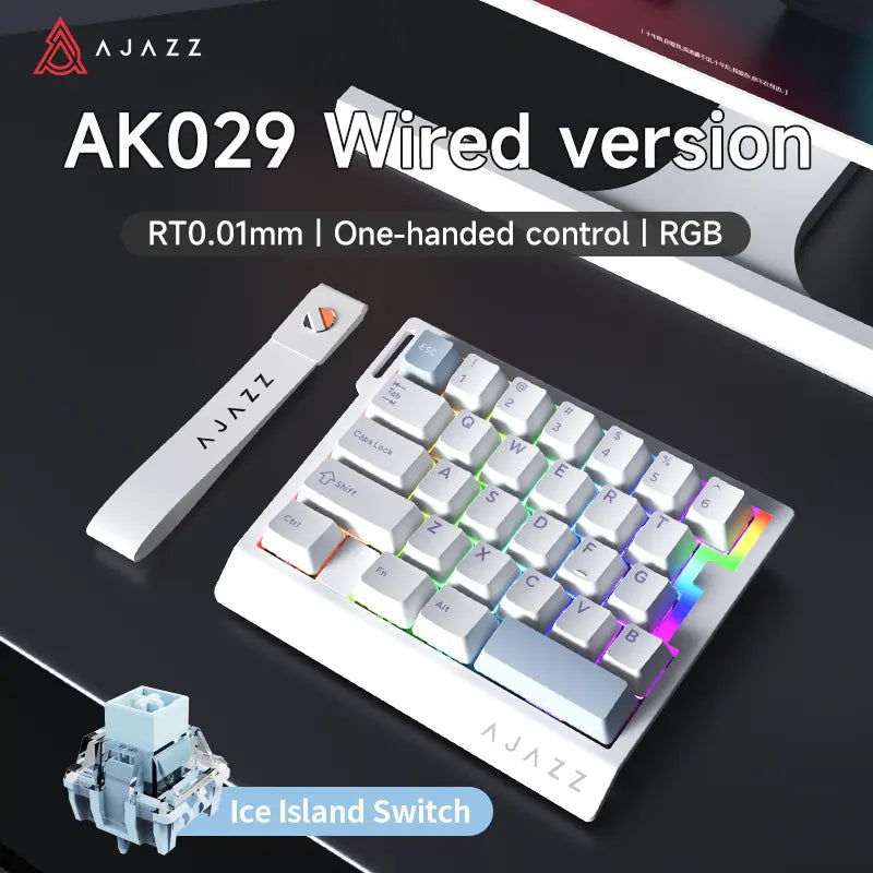 AJAZZ AK029 Single-Handed Wired Magnetic Gaming Keyboard 8K Hz, RGB, 0.01Mm RT Precision，29 Keys, for FPS Gaming Colorful RGB Backlight Web Driver Support Gaming Keyboard