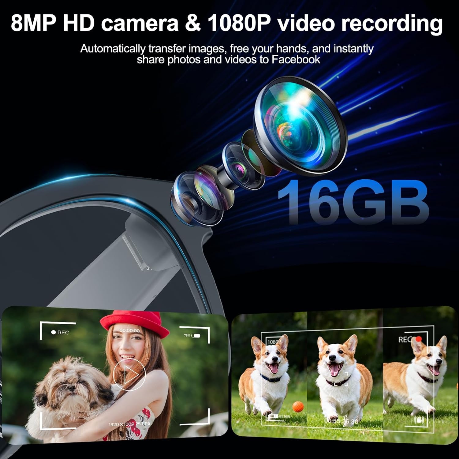 AI-Powered Smart Glasses with 8MP HD Camera, 1080P Video Recording, Voice Assistant, AI Object Recognition and Translation, Photochromic Lenses, and Bluetooth Connectivity for Travel, Work, and Vlogging