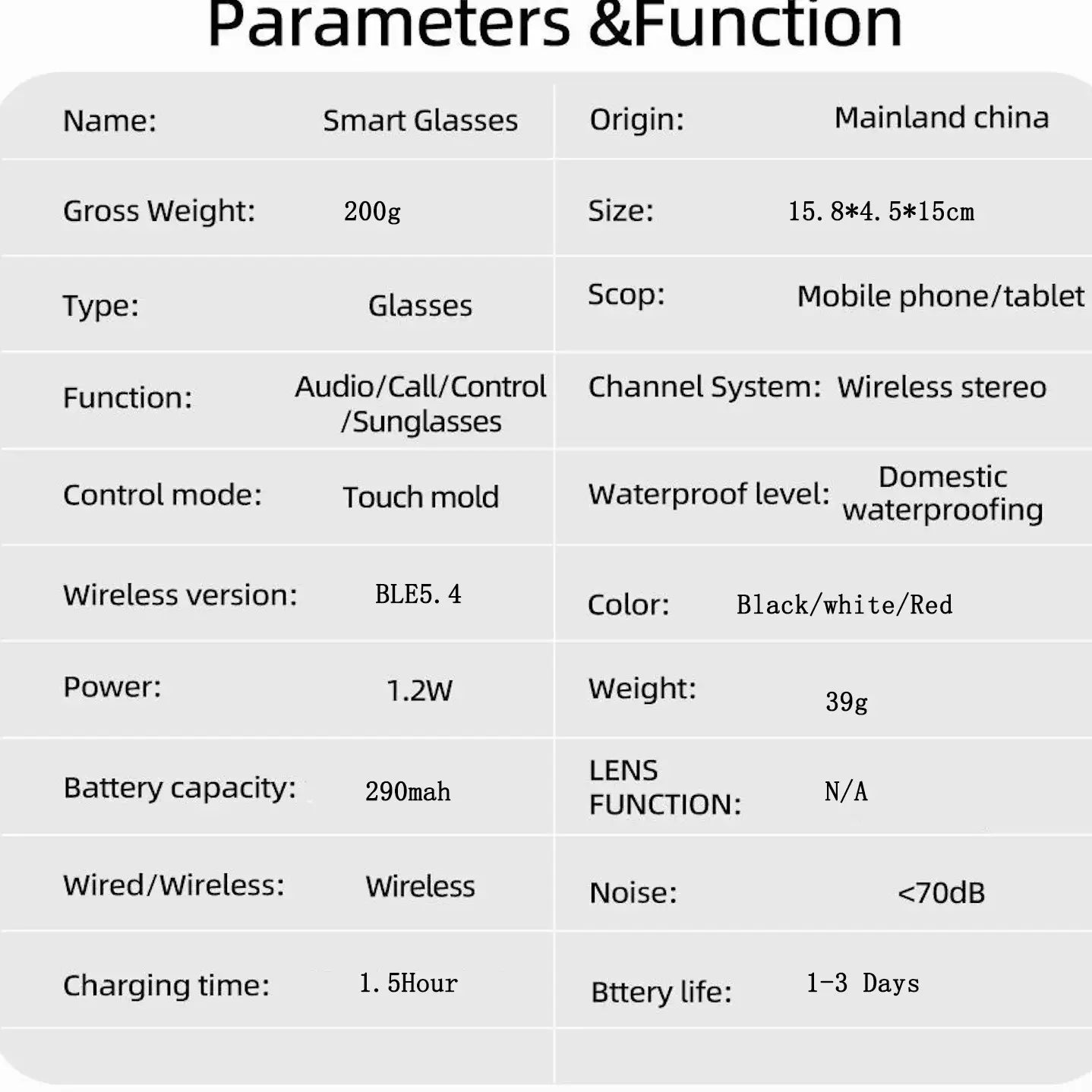 AI Glasses for Men & Women, Smart Glasses with Camera , 2MP Anti-Shake Video Recording, 39G Lightweight ,290Mah Battery ,Support AI Translation, Voice Assistant, Bluetooth Calling ,Music Control ,Easy-To-Use Wearable