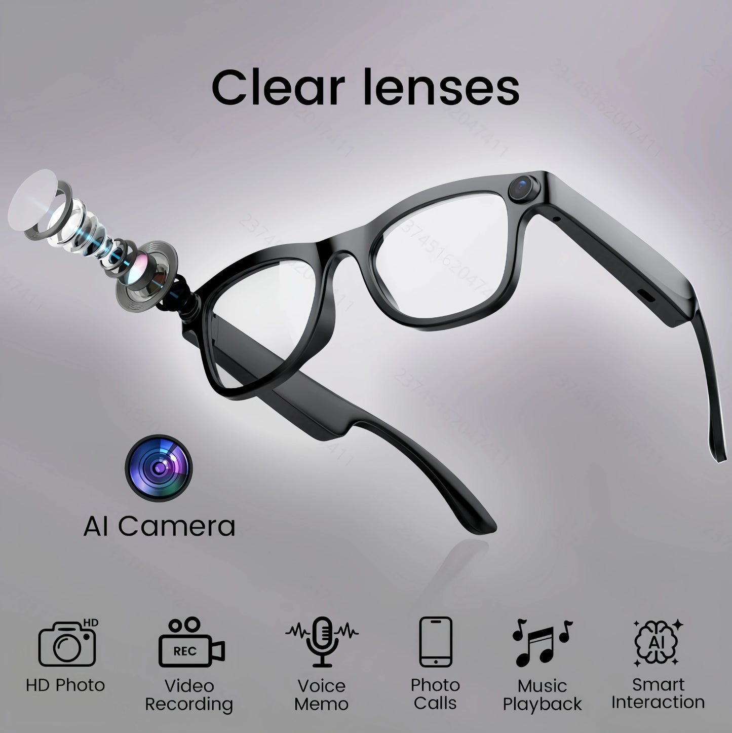 AI Smart Glasses with 200W Pixels, Equipped with a Camera and Video Glasses