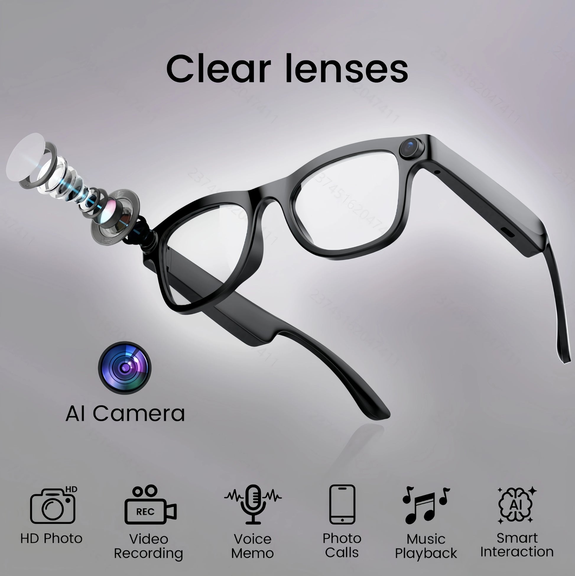 AI Smart Glasses with 200W Pixels, Equipped with a Camera and Video Glasses