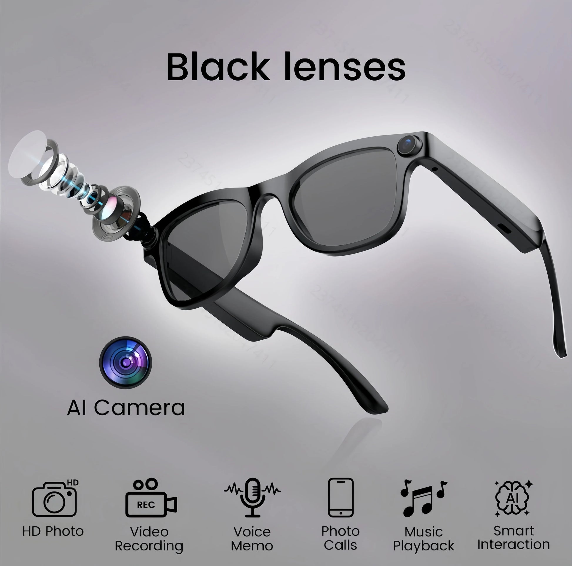 AI Smart Glasses with 200W Pixels, Equipped with a Camera and Video Glasses
