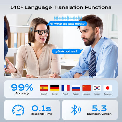 AI Smart Glasses with HD 1080P Camera, Video Recording, Photo Capture, and Real-Time Translation in 140+ Languages - Ideal for Travel and Business (Transparent Anti-Blue)