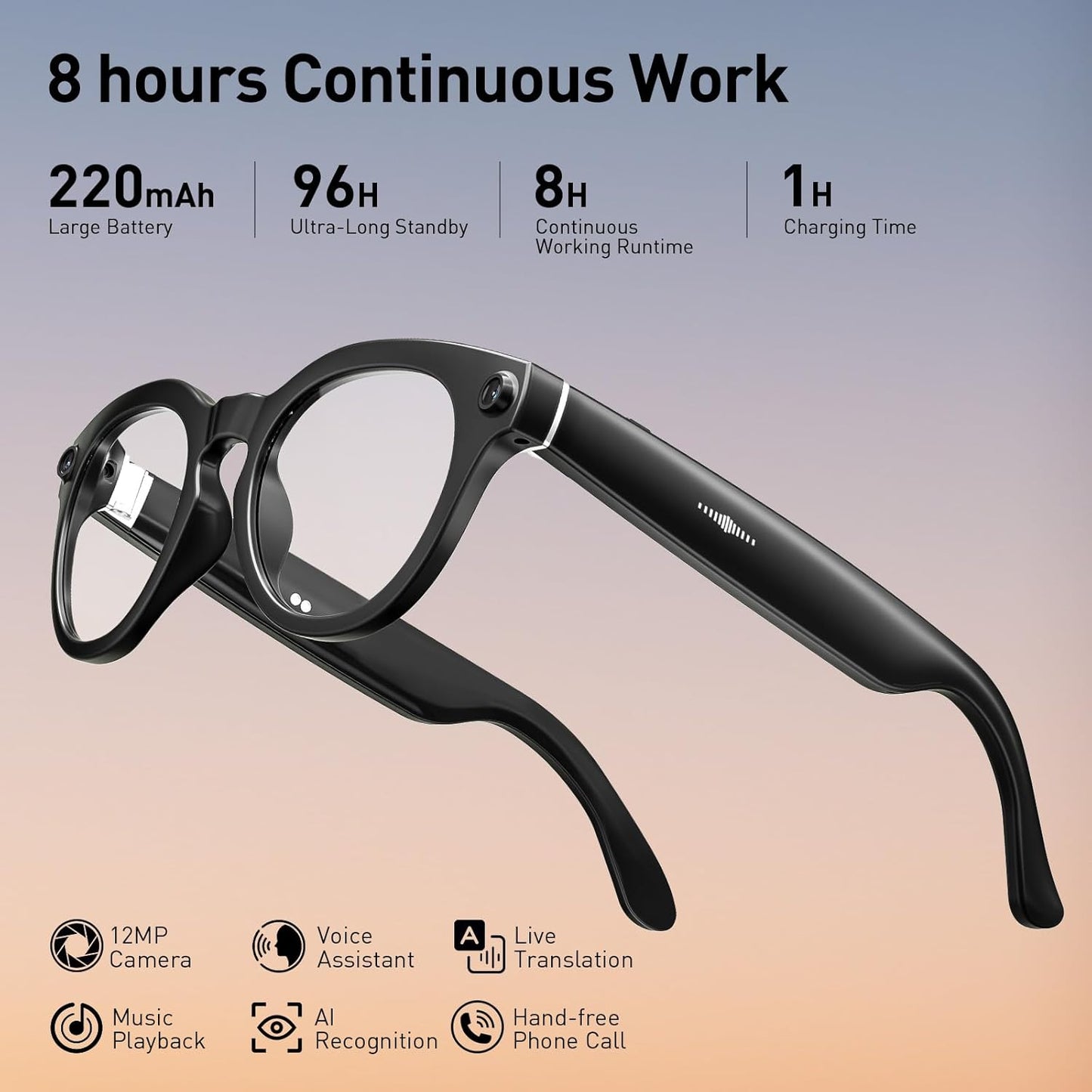 AI Smart Glasses with 2K Camera, 12MP Video Recording, Real-Time Translation, AI Voice Assistant, and Interchangeable Photochromic, Purple, and Blue Lenses