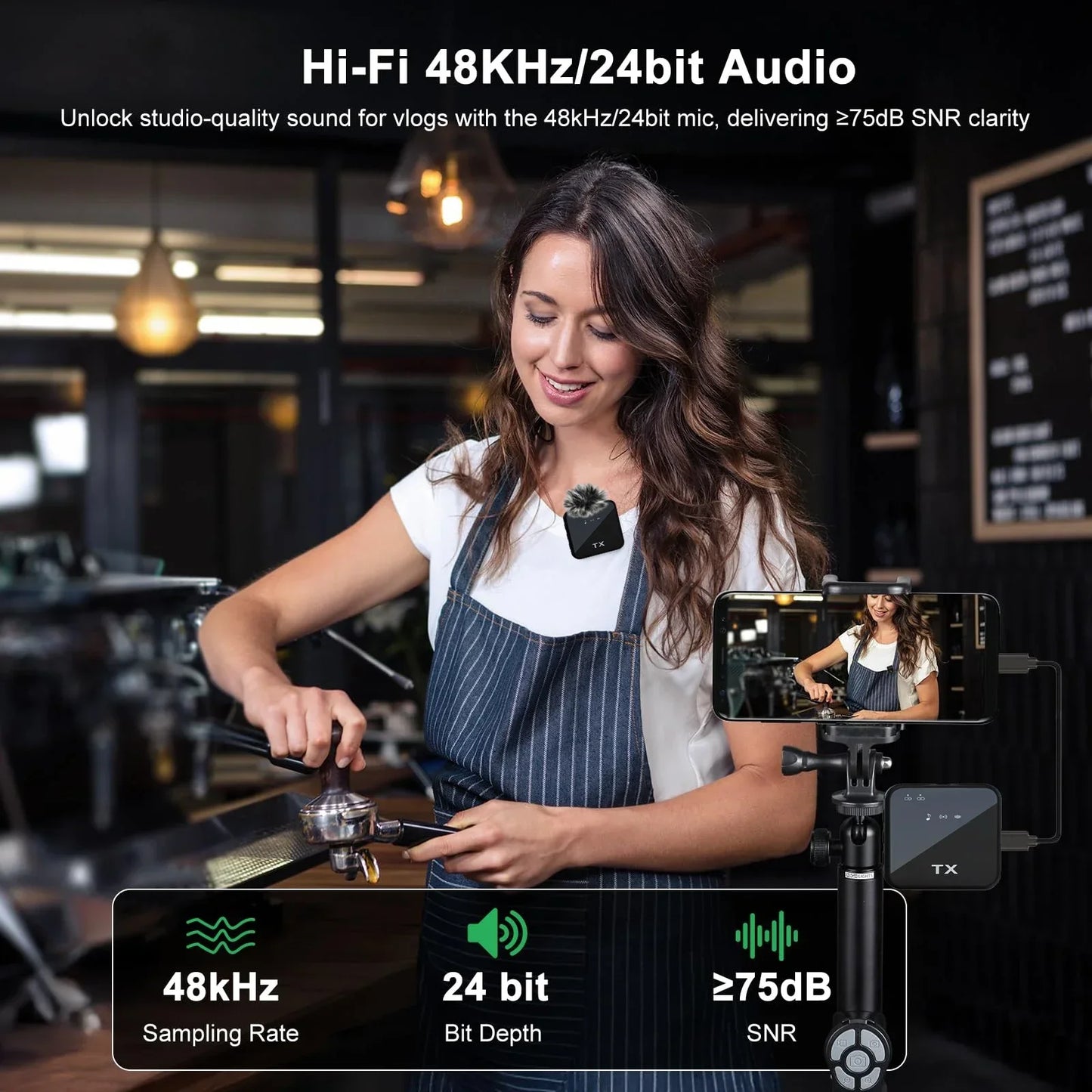 3-in-1 Wireless Lavalier Microphone for Cameras, Android, and iPhone - Ideal for Video Recording and Podcasting with Noise Reduction Technology
