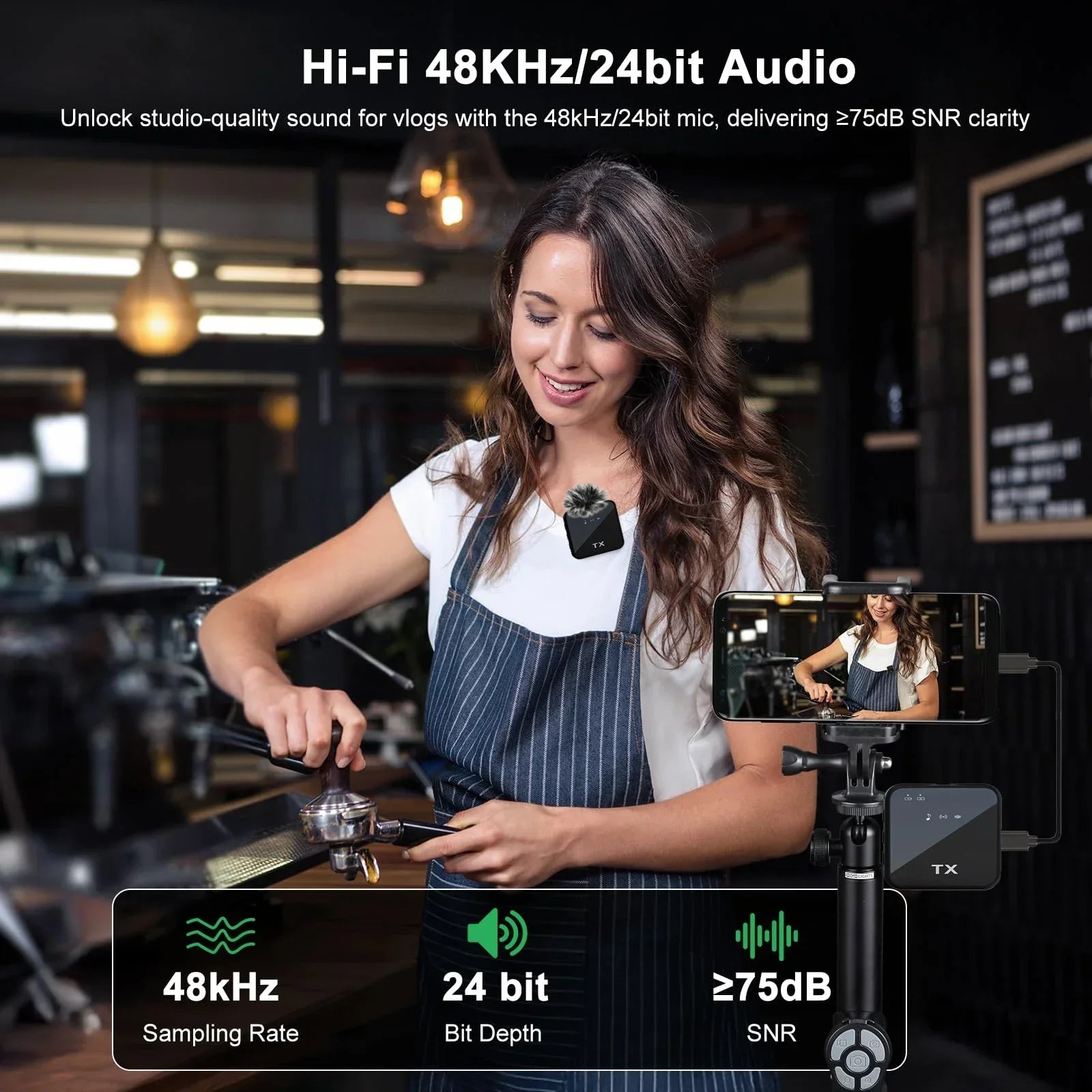 3-in-1 Wireless Lavalier Microphone for Cameras, Android, and iPhone - Ideal for Video Recording and Podcasting with Noise Reduction Technology