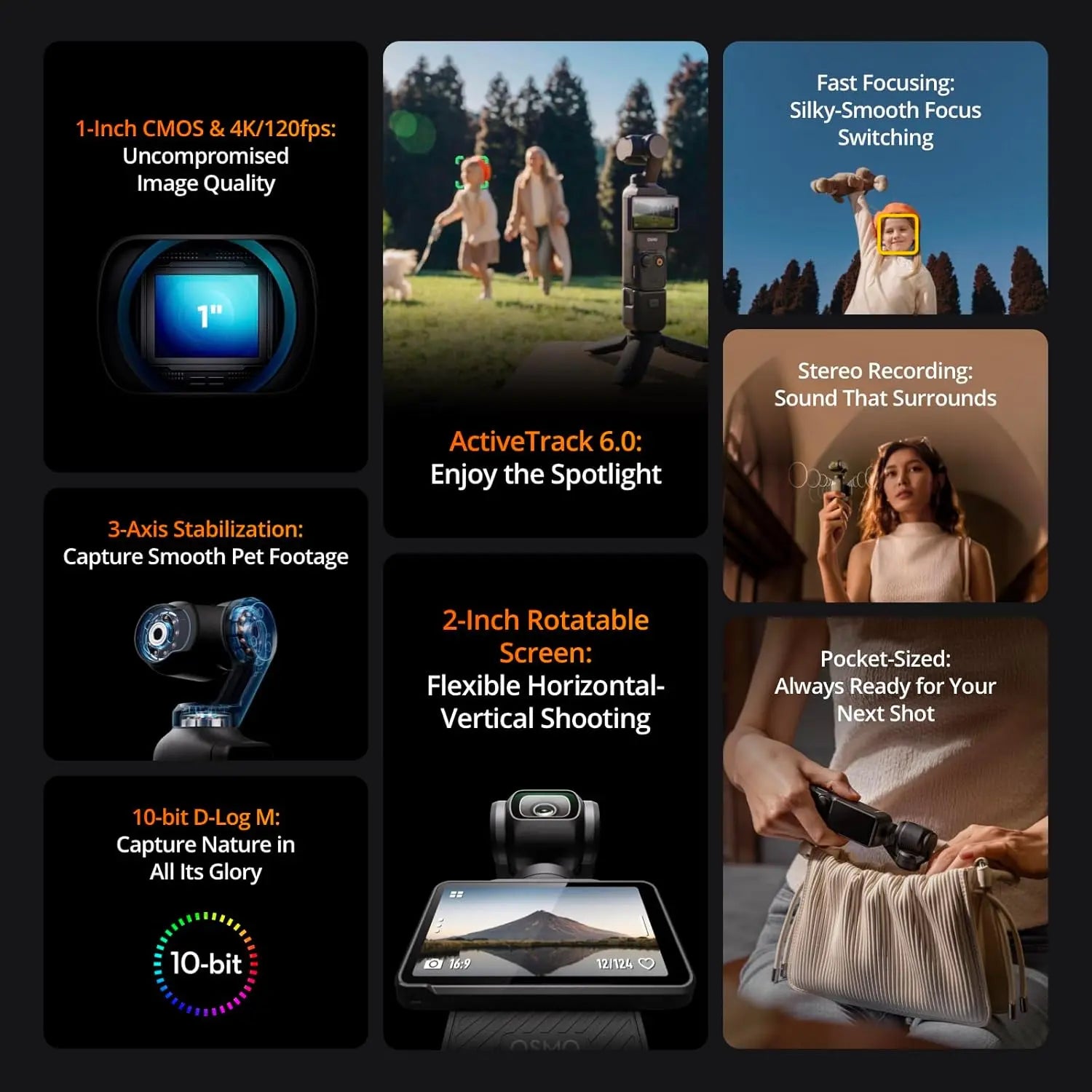DJI Osmo Pocket 3, Vlogging Cameras with 1'' CMOS & 4K/120Fps Vlog Camera, 3-Axis Stabilization, Fast Focusing, Face/Object Tracking, Digital Vlogging Camera for Youtube