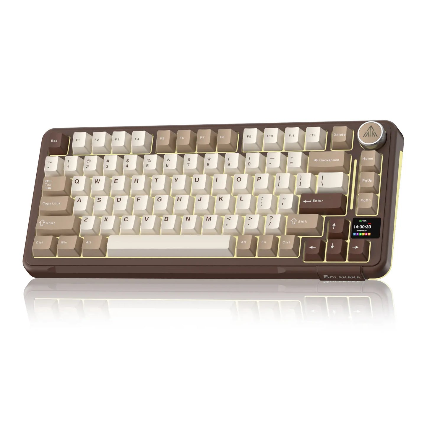 Solakaka A75 Pro Wireless Mechanical Keyboard, Tri-Mode 2.4G/BT5.0/USB-C, RGB Backlit Gaming Keyboard with Screen & Knob, Hot Swappable, Creamy Custom Keyboard for PC Mac Linux Milk Coffee Brown Color Home Office Desk Accessory