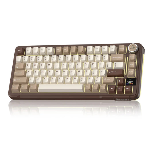 Solakaka A75 Pro Wireless Mechanical Keyboard, Tri-Mode 2.4G/BT5.0/USB-C, RGB Backlit Gaming Keyboard with Screen & Knob, Hot Swappable, Creamy Custom Keyboard for PC Mac Linux Milk Coffee Brown Color Home Office Desk Accessory