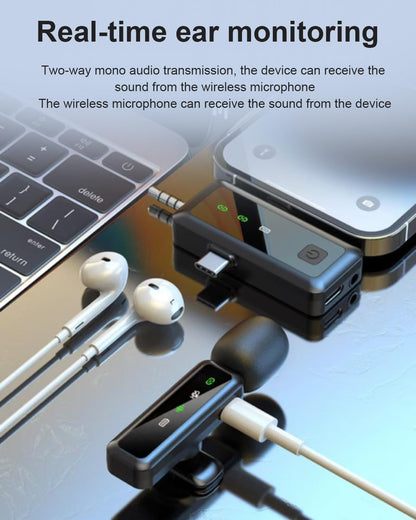 3-in-1 Wireless Lavalier Microphone for iPhone, iPad, Android, and Camera Devices with LED Display, USB-C Connectivity for Video Recording, Vlogging, TikTok, and Interviews