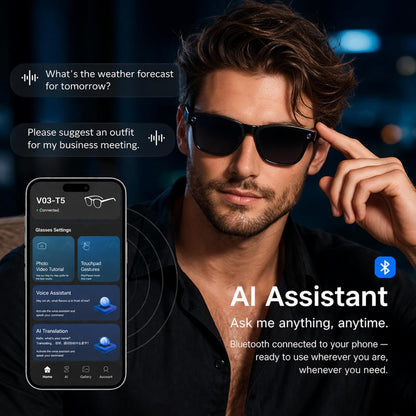 AL Smart Glasses for Men and Women - Bluetooth Enabled, Camera Equipped, Real-Time Translation with Speakers, 8MP HD Recording, Open-Ear Smart Sunglasses for Travel, Work, and Driving