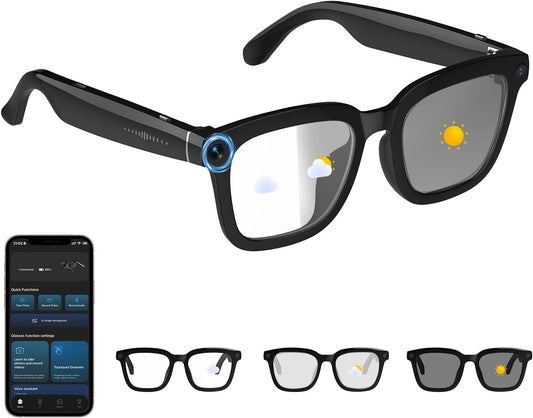 AI-Enhanced Smart Glasses with 8MP Camera, 4K HD Video Recording, AI Assistant, Object Recognition, Color-Adjustable Lenses, and Bluetooth Connectivity for Travel, Vlogging, and Professional Use