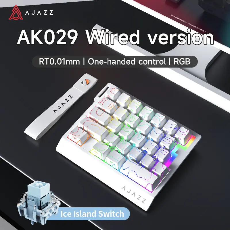 AJAZZ AK029 Single-Handed Wired Magnetic Gaming Keyboard 8K Hz, RGB, 0.01Mm RT Precision，29 Keys, for FPS Gaming Colorful RGB Backlight Web Driver Support Gaming Keyboard