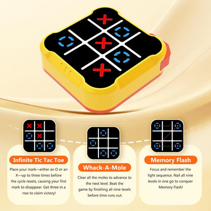 Tic Tac Toe Game, 3-In-1 Game Machine, Handheld Electronic Puzzle Games, Portable Travel Game for Trip, Office Break, Queue Time, Birthday Gift for Kids Adult