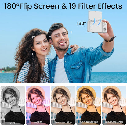 5K Digital Photography Camera with Autofocus, 75MP Resolution, Wifi Connectivity, and 3" 180° Flip Screen, Featuring 18X Digital Zoom, 64GB SD Card, and 2 Batteries - Ideal for Beginners, White