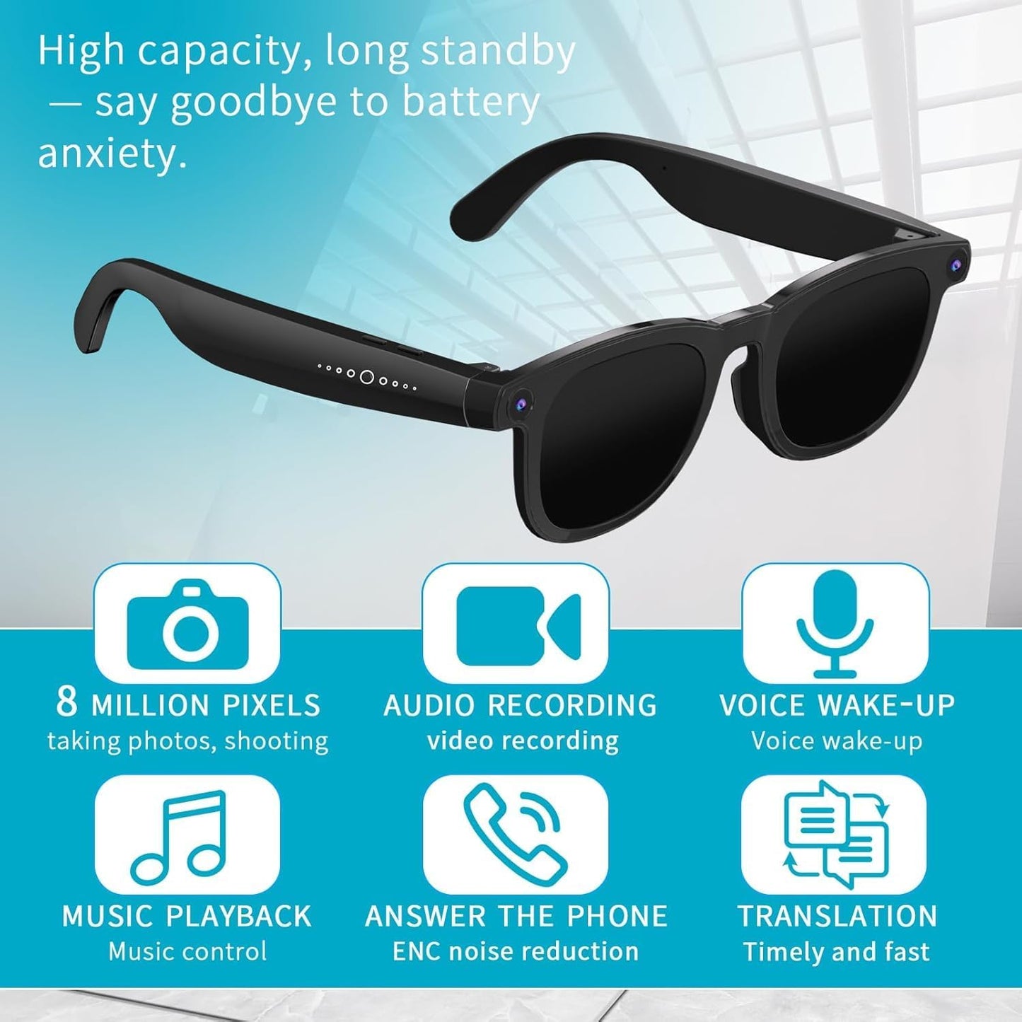 AI Smart Glasses with 8MP HD Camera, Voice Assistant, Open-Ear Audio, Real-Time Translation, and Video Recording for Travel and Everyday Use