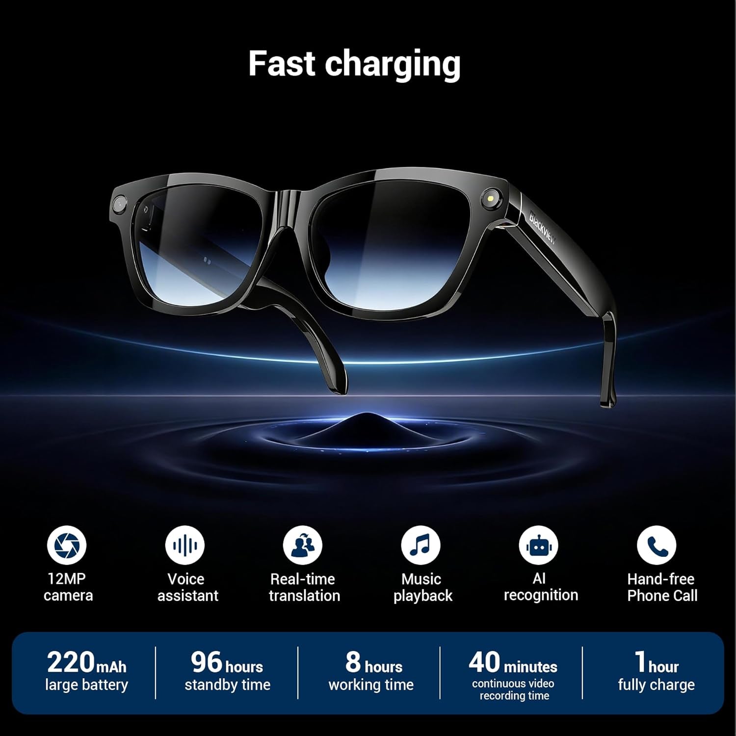 AI-Enhanced Smart Glasses with 12MP Camera, Bluetooth Calling, 4K HD Video Recording, Real-Time Translation, AI Voice Assistant, Object Recognition, and Polarized Lenses