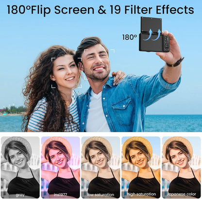 5K Digital Camera with 75MP Autofocus, WiFi Connectivity, 3" 180° Flip Screen, 18X Digital Zoom, 64GB SD Card, and 2 Batteries - Ideal for Photography and Vlogging Beginners, Black