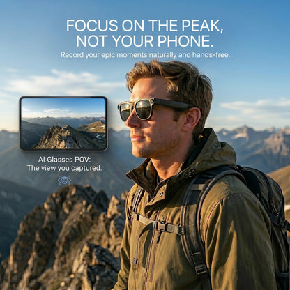 Gemirels Wireless Wearable AI Smart Camera Glasses - HD Anti-Shake Recording, Real-Time Translation, Bluetooth Audio & Calls, 1-Touch Capture for Outdoor Travel, Daily Use Fathersdaygift, Camera Smart Sunglasses, Smart Music Glasses