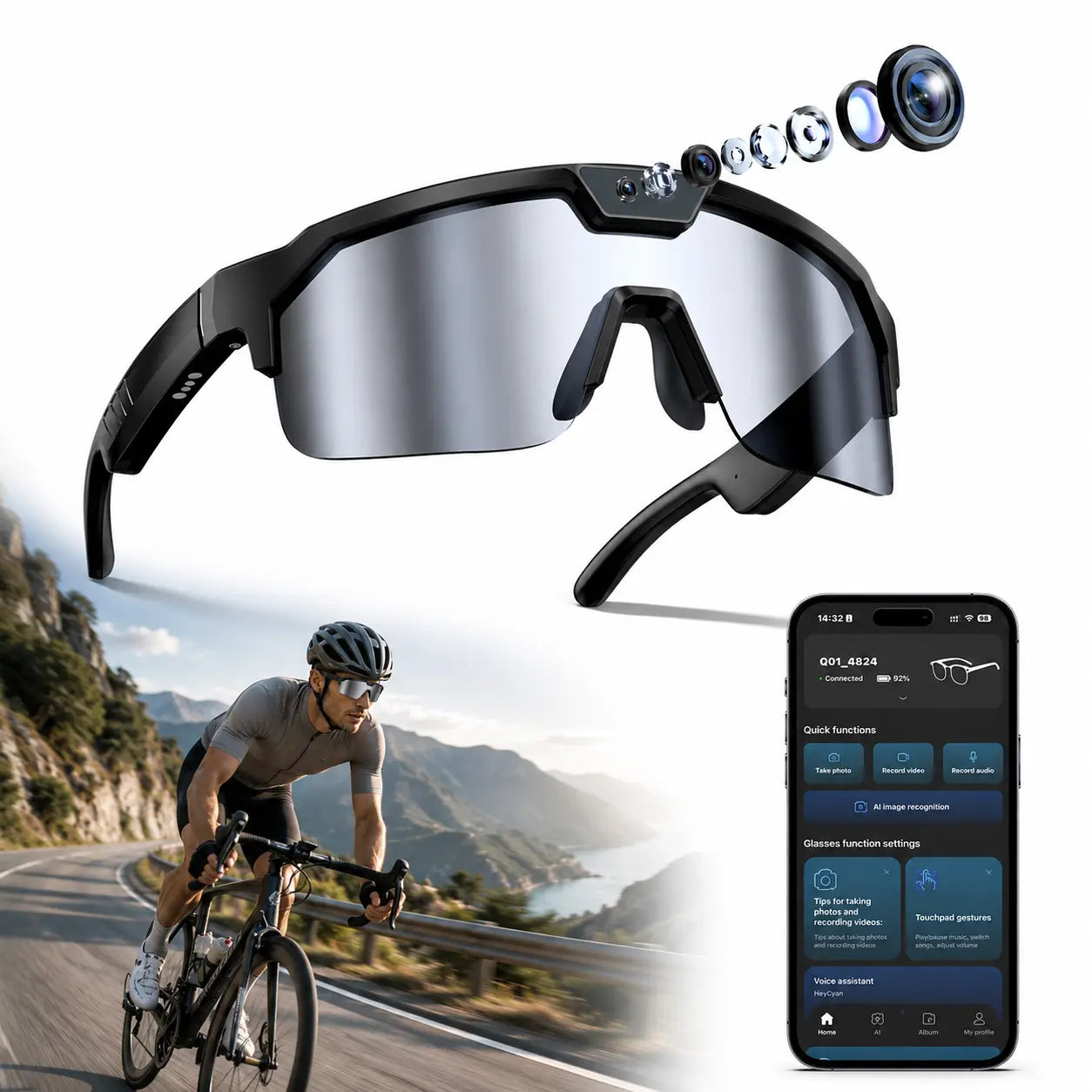 Multifunctional Smart Wearable Camera Glasses - 1200P Ultra Video Recording, 8MP Photochromic Lenses, Bluetooth Audio, 160+ Language Translation, UV Protection, Voice Assistant Glasses for Hiking & Outdoor Sports, Father'S Day Gift