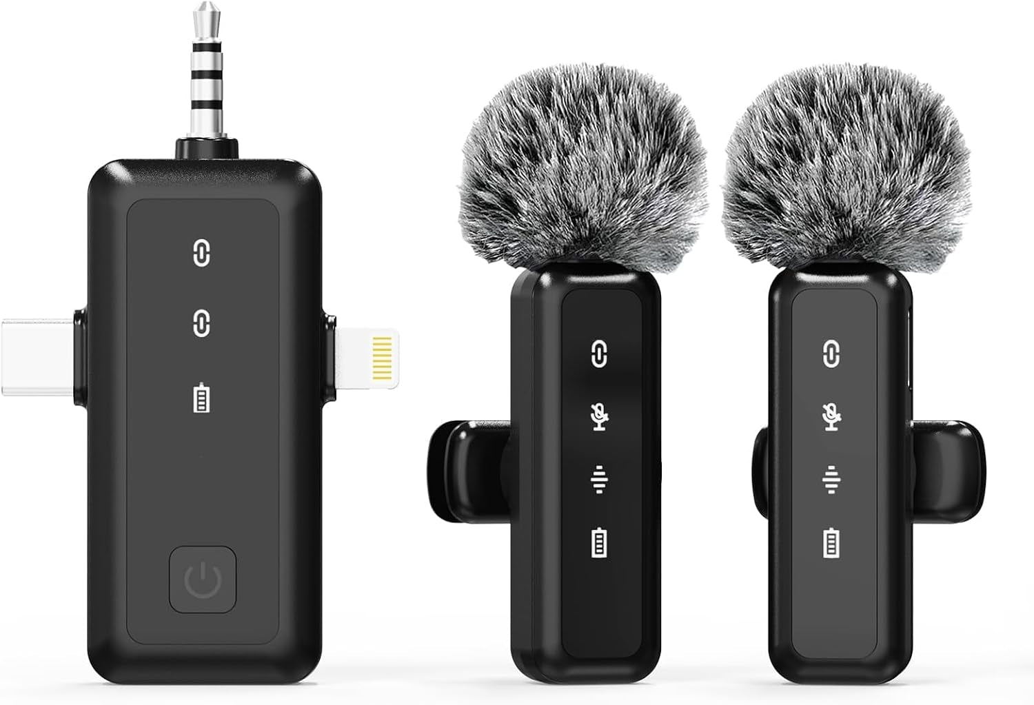 3-in-1 Wireless Lavalier Microphone for iPhone, iPad, Android, and Camera Devices with LED Display, USB-C Connectivity for Video Recording, Vlogging, TikTok, and Interviews