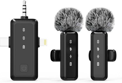 3-in-1 Wireless Lavalier Microphone for iPhone, iPad, Android, and Camera Devices with LED Display, USB-C Connectivity for Video Recording, Vlogging, TikTok, and Interviews