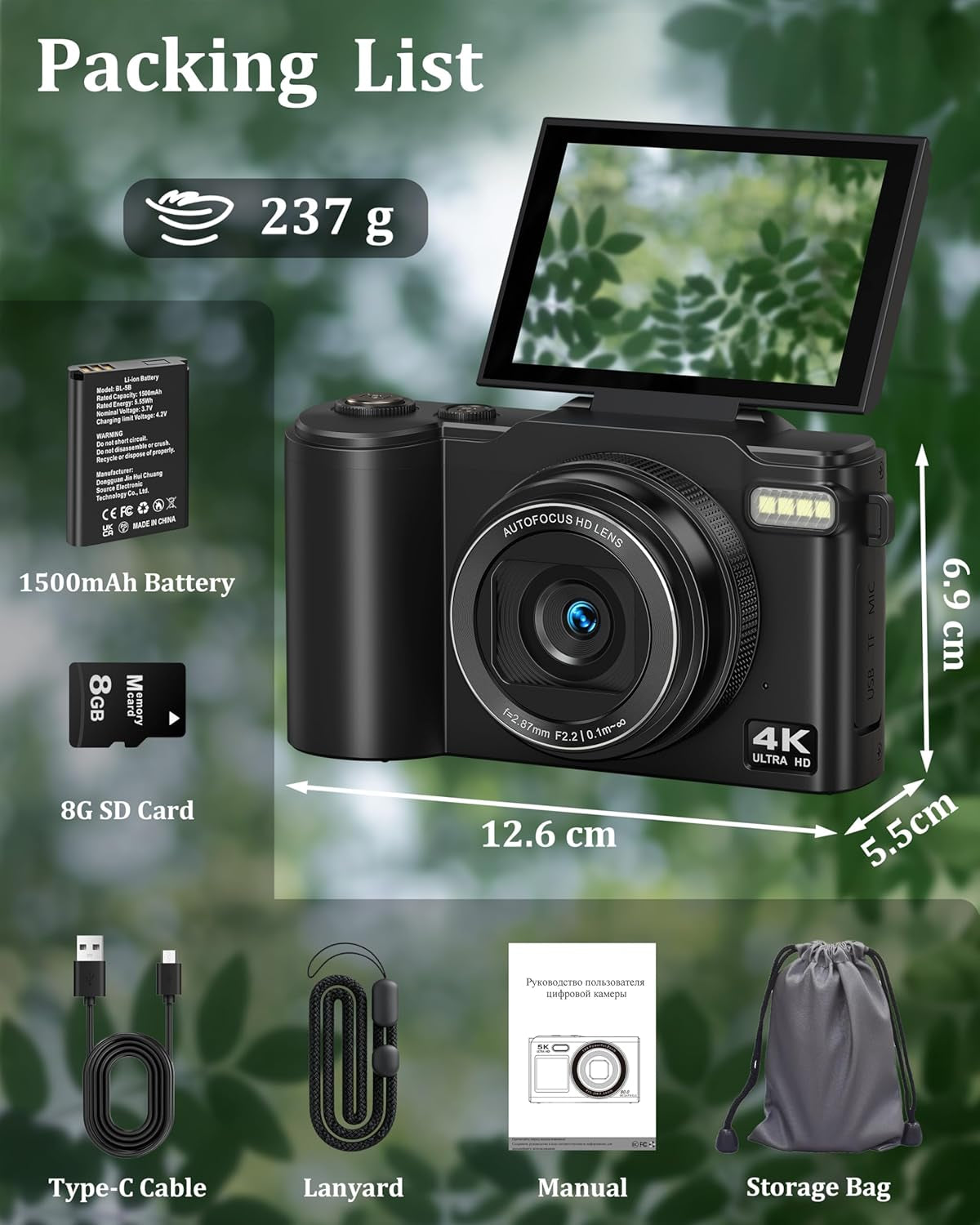 4K Digital Camera for Photography, 64MP Vlogging Camera for Youtube with 180° Flip Screen, 18X Zoom UHD Autofocus Video Camara, Compact with 32GB Micro SD Card for Teens, Boys & Girls, Beginners