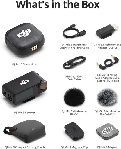 DJI Mic 3 (1 TX + 1 RX), Wireless Lavalier Mic for Iphone/Camera/Android, Ultralight, Extended Operating Time & Fast Charging, 1312Ft (400M) Transmission, Noise Cancelling, Vlog, Streaming