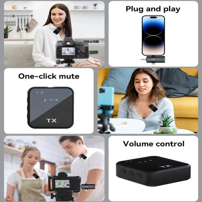 3-in-1 Wireless Lavalier Microphone for Cameras, Android, and iPhone - Ideal for Video Recording and Podcasting with Noise Reduction Technology