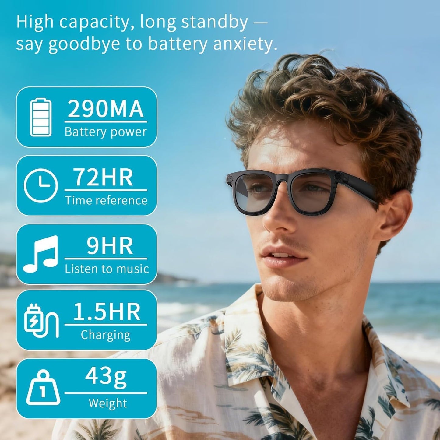 AI Smart Glasses with 8MP HD Camera, Voice Assistant, Open-Ear Audio, Real-Time Translation, and Video Recording for Travel and Everyday Use