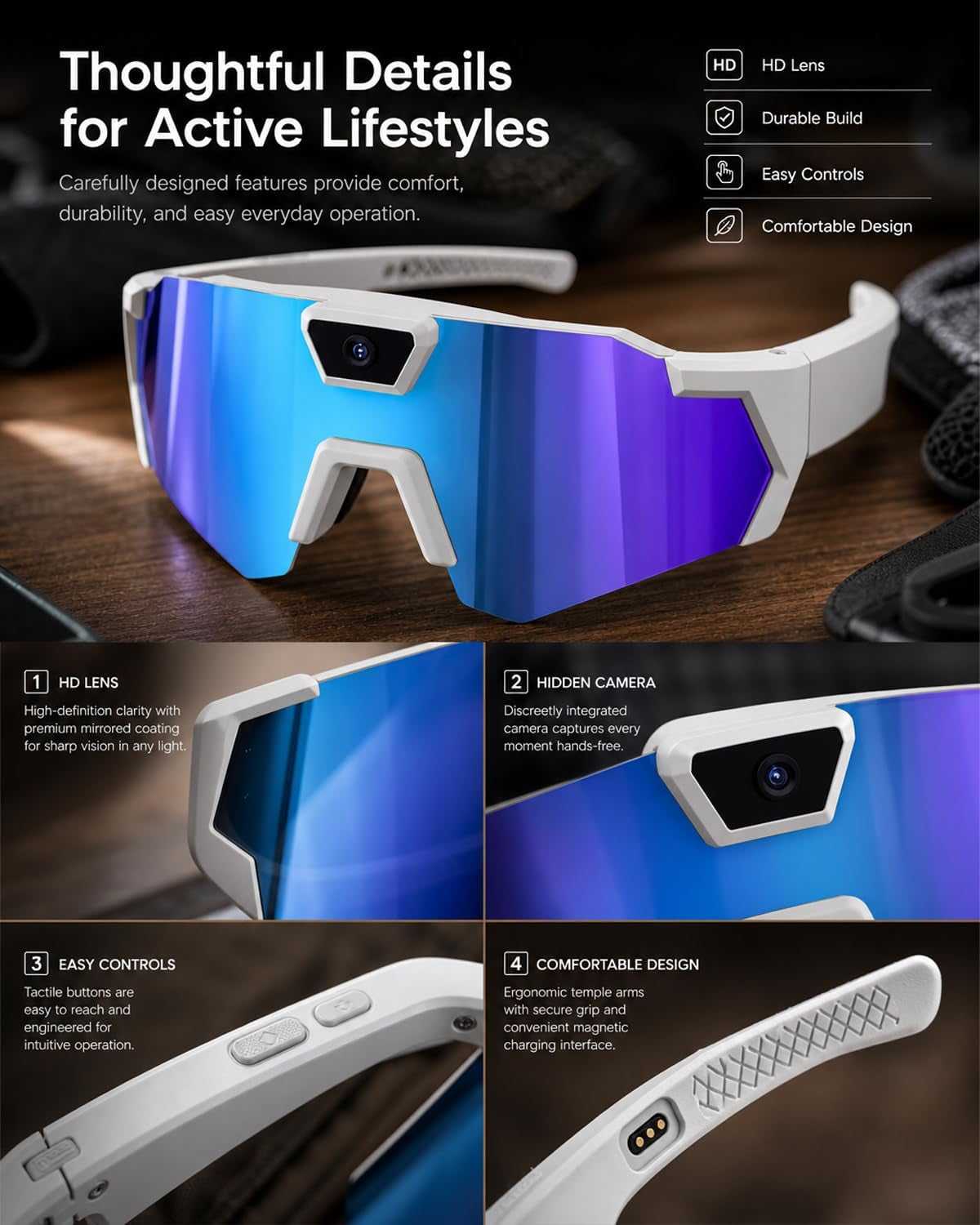 POV Glasses 4K Baseball with Camera Smart Glass for Men Women Sunglasses Cameras and Audio Video Action 2026 Upgrade Eyeglasses Running Style Meets Function Sports Cycling Hiking Hd(Black)