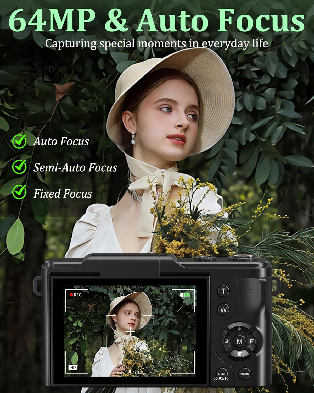 4K Digital Camera for Photography, 64MP Vlogging Camera for Youtube with 180° Flip Screen, 18X Zoom UHD Autofocus Video Camara, Compact with 32GB Micro SD Card for Teens, Boys & Girls, Beginners