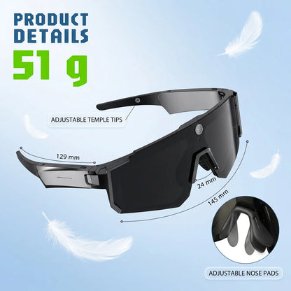 Smart Sports Glasses with 8MP Camera, 2K Photo/1200P Videorecording Wearable Glasses, IP54 Waterproof Multifunctionalwireless Audio Bluetooth Glasses with Headphone, Outdoorsports Polarized Sunglasses with Al Voice Assistant, Uvprotection Eyeglass
