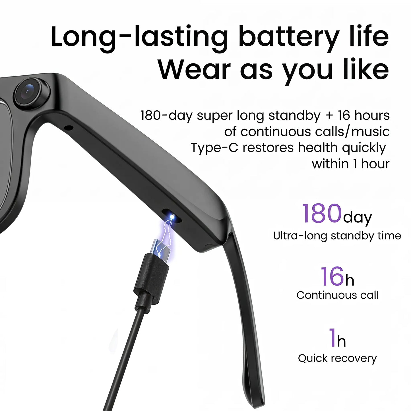 Gemirels Wireless Wearable AI Smart Camera Glasses - HD Anti-Shake Recording, Real-Time Translation, Bluetooth Audio & Calls, 1-Touch Capture for Outdoor Travel, Daily Use Fathersdaygift, Camera Smart Sunglasses, Smart Music Glasses
